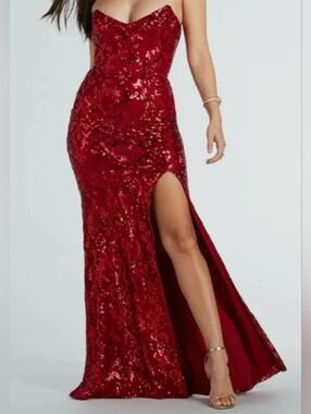 azalea formal high slit sequin dress V-Neck Plus-Size Long Sequin Prom Dress CD840C Azalea Pink / 16